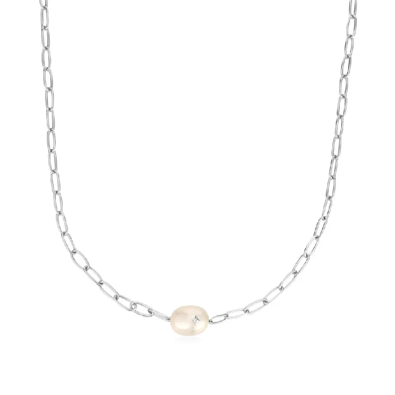 Minimalist Diamond Necklace-Sterling Silver Freshwater Pearl Solitaire Sparkle Necklace