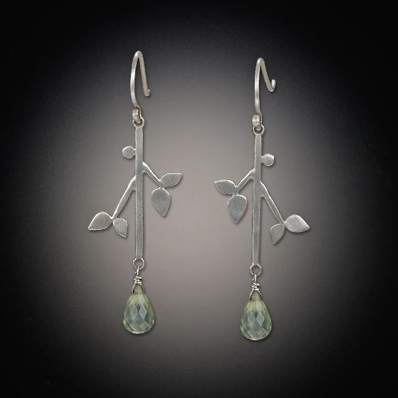 Elegant Evening Earrings-Branch Earrings with Prehnite