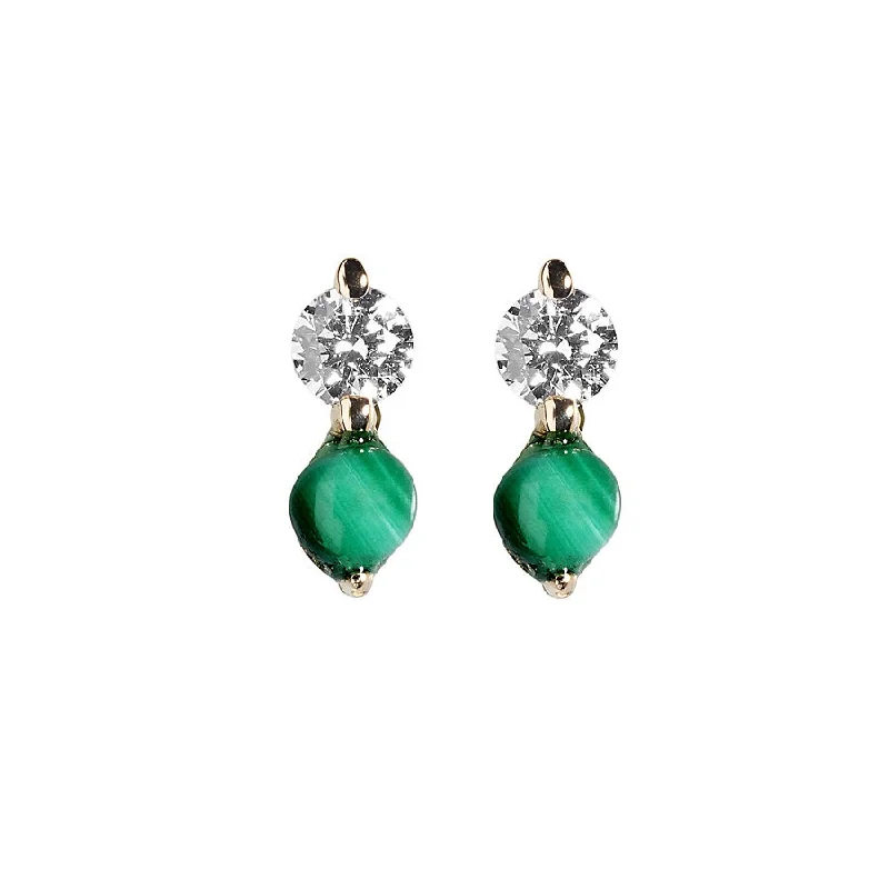 Elegant Pearl Drop Earrings-Diamond + Malachite Doubles Studs