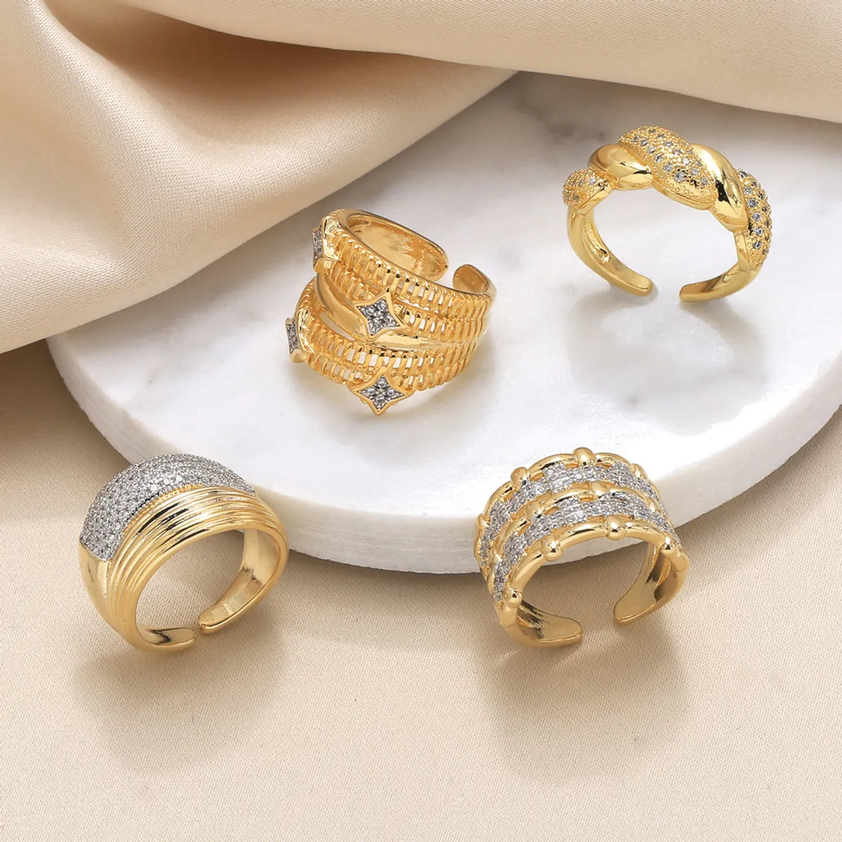 Personalized Diamond Ring-Wholesale Elegant Simple Style Geometric Copper Plating Inlay 18K Gold Plated Zircon Rings