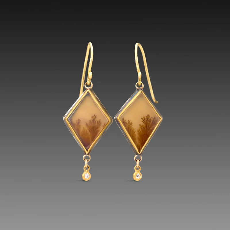 Multi-Colored Earrings-Dendritic Agate Earrings with Diamond Drops