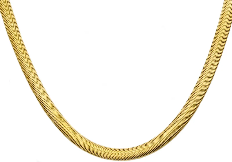 Handmade Pendant Necklace-Mens Gold Stainless Steel Flat Snake Link Chain Necklace