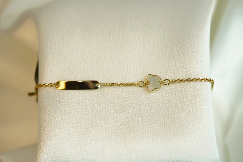 Simple Crystal and Gold Bracelet-14k ID Butterfly Baby Bracelet