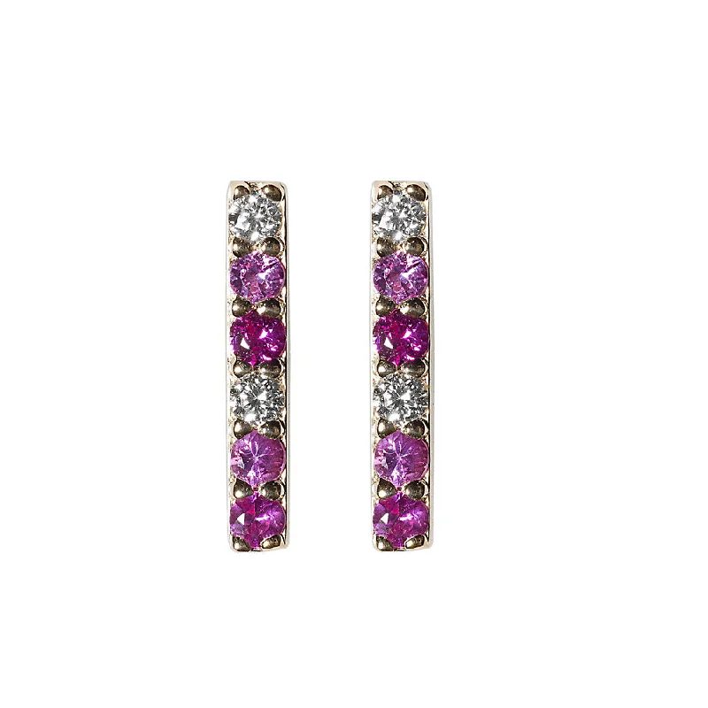 Simple Hoop Earrings for Women-Diamond/Pink Sapphire/Ruby Gemstone Bar Studs