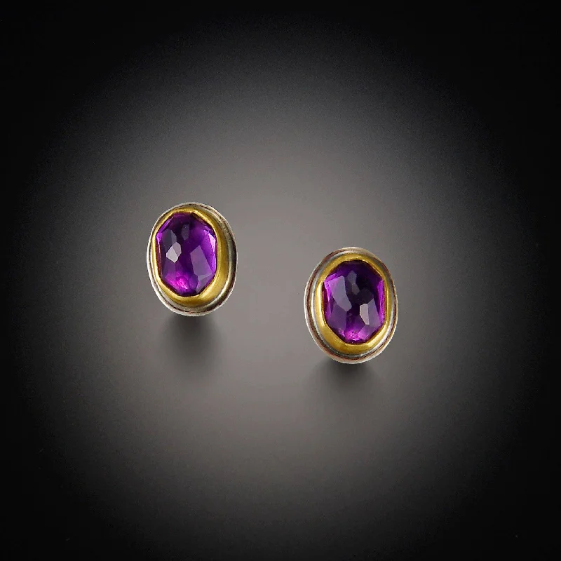 Retro Vintage Earrings-Oval Amethyst Stud Earrings