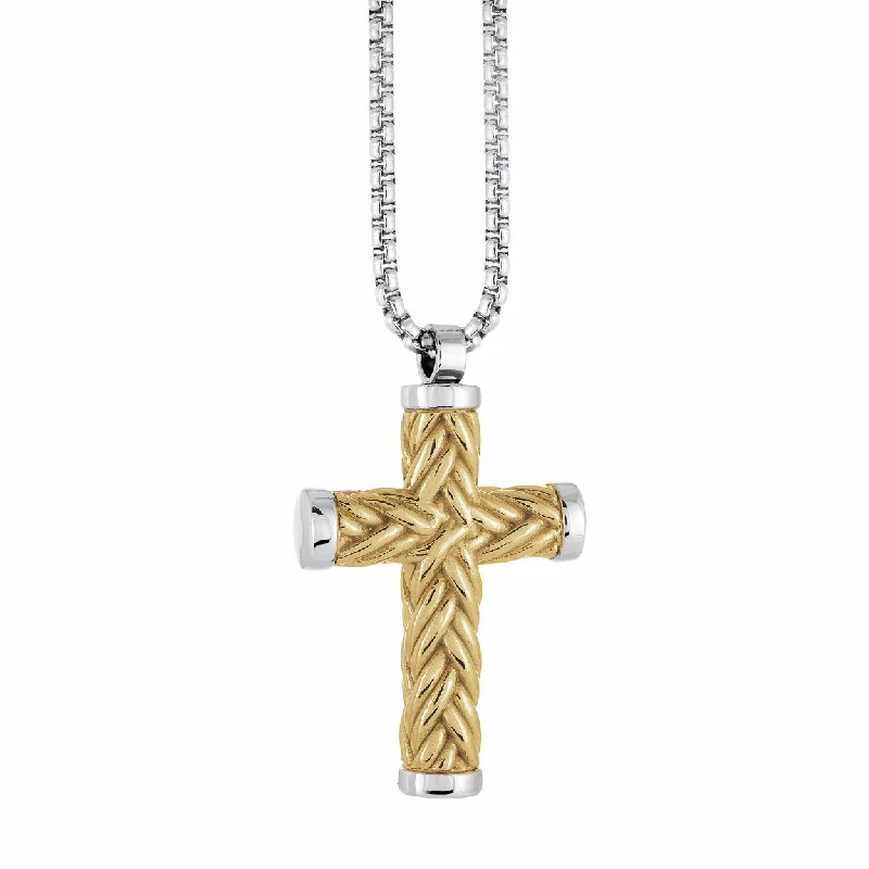 Natural Stone Pendant for Necklace-Stainless Steel & Yellow Gold Plated Men's Weave Design Cross Pendant Necklace