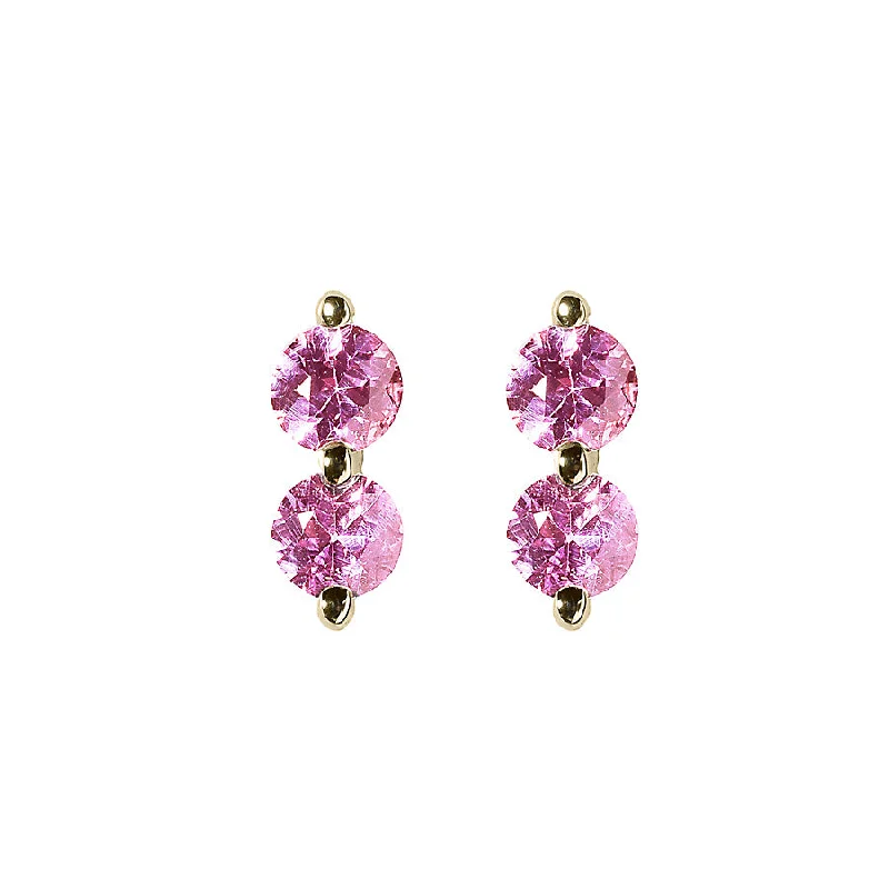 Trendy Hoop Earrings-Pink Sapphire Doubles Studs