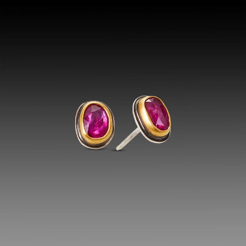 Stud Earrings for Bridesmaids-Rose Cut Ruby Stud Earrings