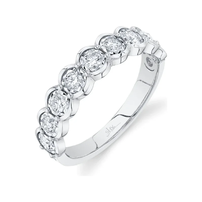 Unique Custom Ring-14K White Gold Half Bezel Diamond Band