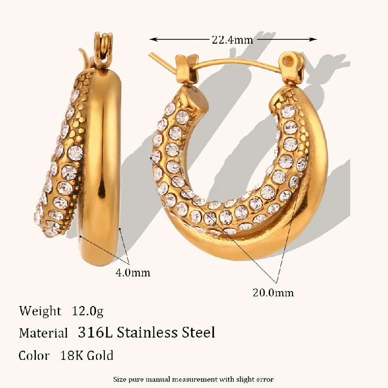 Double-Layer Glossy Rhinestone Earrings-Gold-Nx151 White Diamond