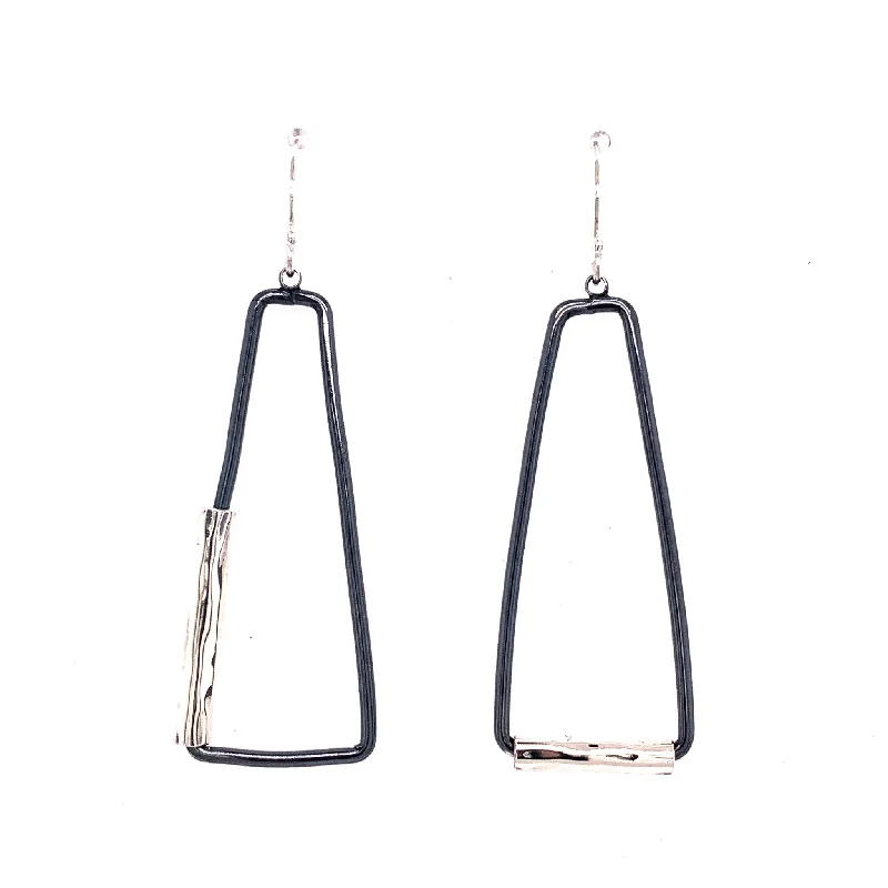 Rose Gold Hoop Earrings-Asymmetrical Crushed Tube trapezoids (E1772)