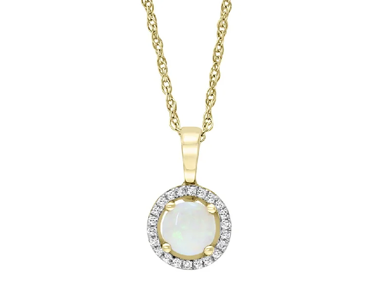 Unique Silver Bar Necklace-14K Yellow Gold 0.45ctw Round Australian Opal & Diamond Halo Necklace