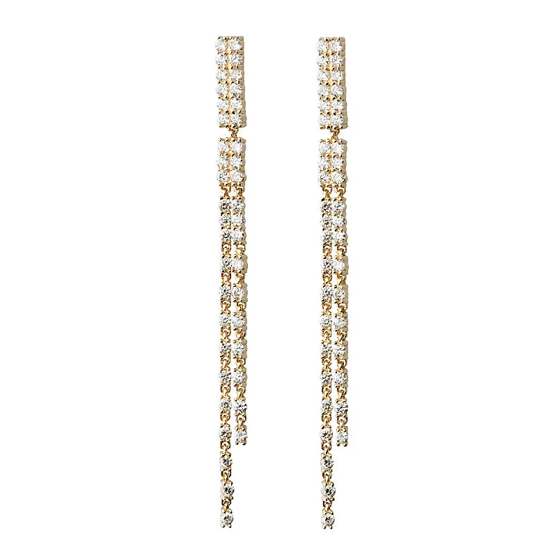 Statement Gold Earrings-Diamond Bar Dangle Earrings