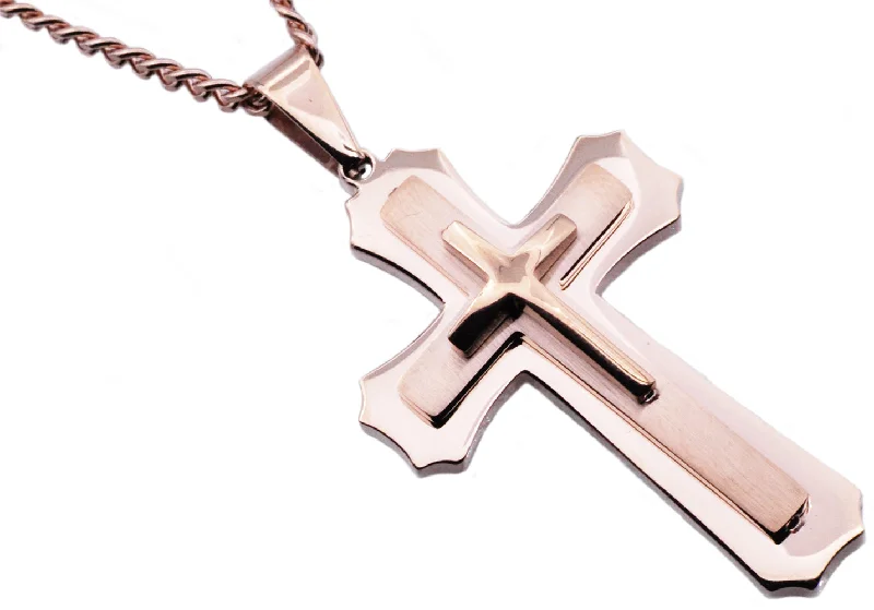 Bright Sapphire Necklace-Mens Rose Stainless Steel Layered Cross Pendant Necklace