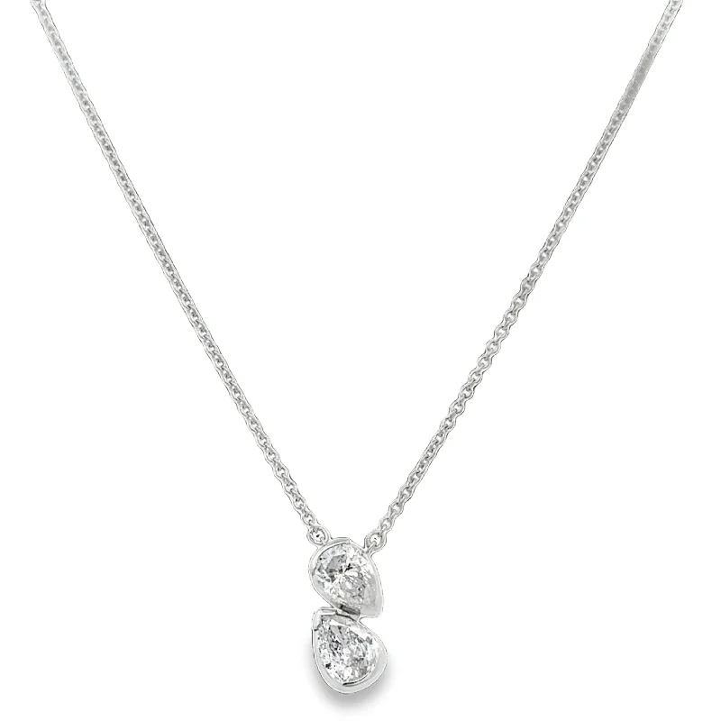 Personalized Birthstone Pendant Necklace-Pear Shape Diamond Necklace in White Gold