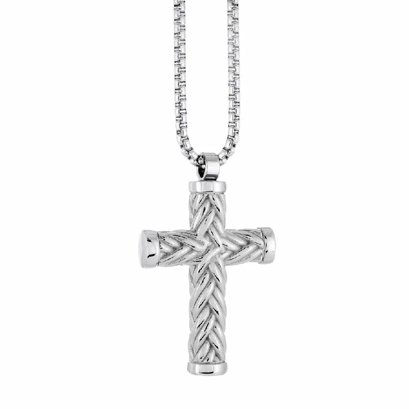 Elegant Gold Necklace-Stainless Steel Weave Design Cross Men's Necklace