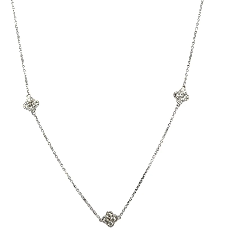 Gold Name Necklace-Diamond Quatrefoil Station Necklace in White Gold