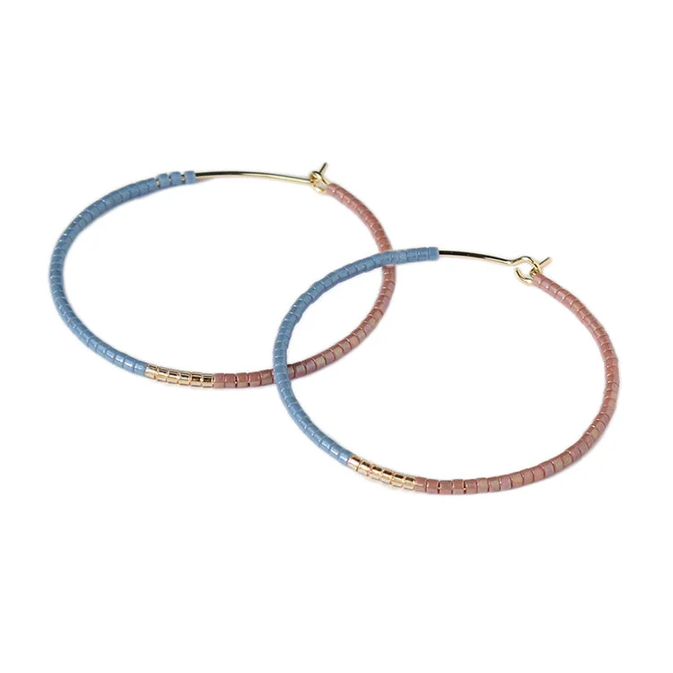 Long Dangling Earrings-Color Field Hoops LG / Denim