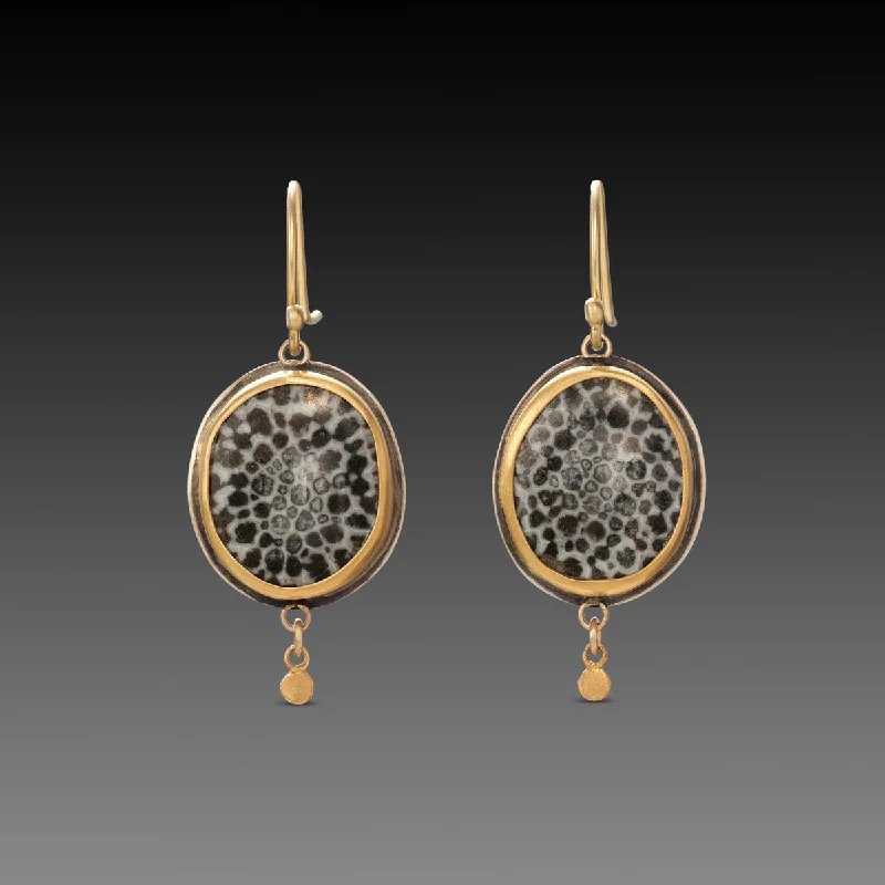 Stylish Dangling Earrings-Bryozoan Fossil Earrings