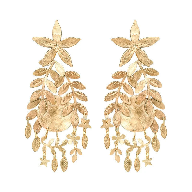 Fashion Hoop Earrings-Gold Moon Blossom Earrings