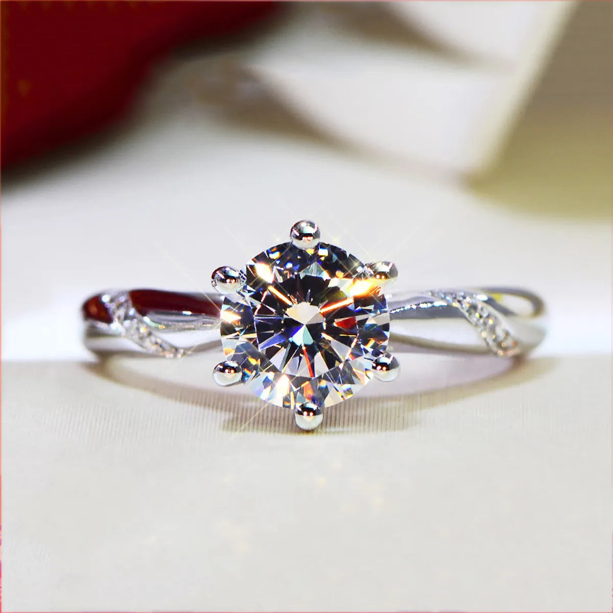 Custom Gemstone Promise Ring-Pt950 Plated Platinum Imitation D Grade High Carbon Moissan Diamond Ring Classic Micro Inlaid Hearts And Arrows Six Claw Ring