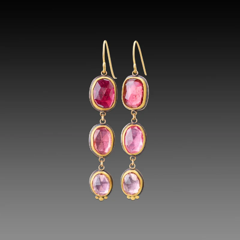 Simple Pearl Drop Earrings-Pink Tourmaline Ombre Drop Earrings