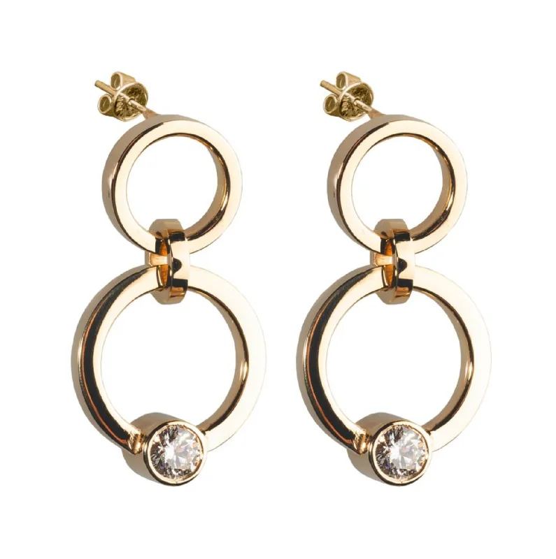 Stylish Stud Earrings-Diamond + Gold Full Circle Dangle Earrings