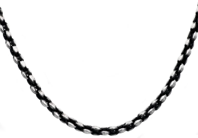 Modern Silver Necklace-Mens Antique Styled Stainless Steel Link Chain Necklace