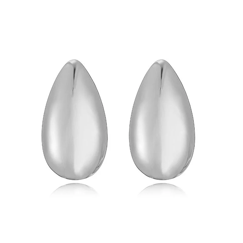 White Gold Color Glossy Water Drop 1 Pair