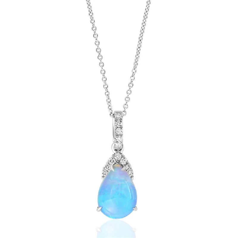 Colorful Gemstone Pendant Necklace-14K White Gold 1.79ctw Pear Opal & Diamond Drop Necklace