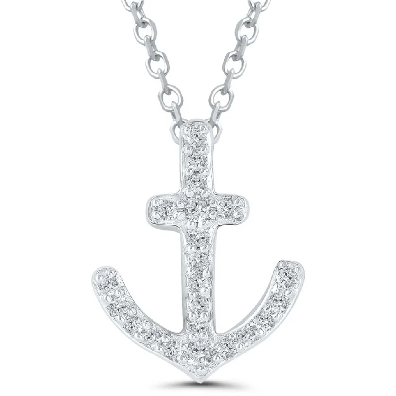 Pearl Chain Necklace-Sterling Silver 0.10ctw Round Diamond Anchor Pendant Necklace