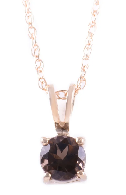 Custom Silver Pendant Necklace-14K Yellow Gold 5mm Smoky Quartz Solitaire Necklace