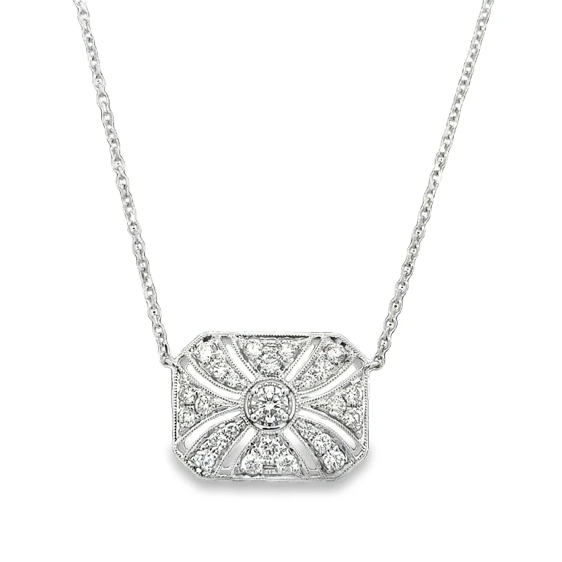 Gemstone Pendant Necklace-Art Deco Inspired Diamond Necklace in 18k White Gold