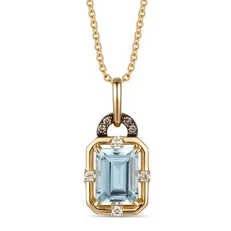 Long Chain Necklace for Women-14K Yellow Gold 1.33ctw Aquamarine and Brown Diamond Drop Necklace by Le Vian