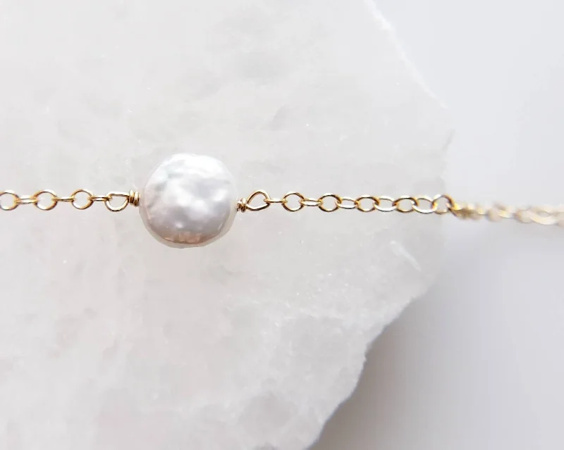 Custom Name Charm Bracelet-Delicate Pearl Bracelet