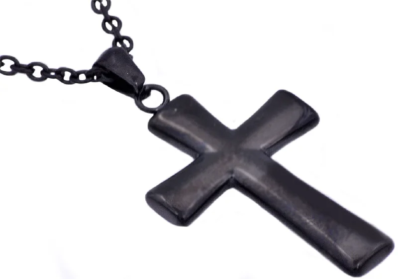 Pearl Pendant Necklace-Mens Black Stainless Steel Cross Pendant Necklace