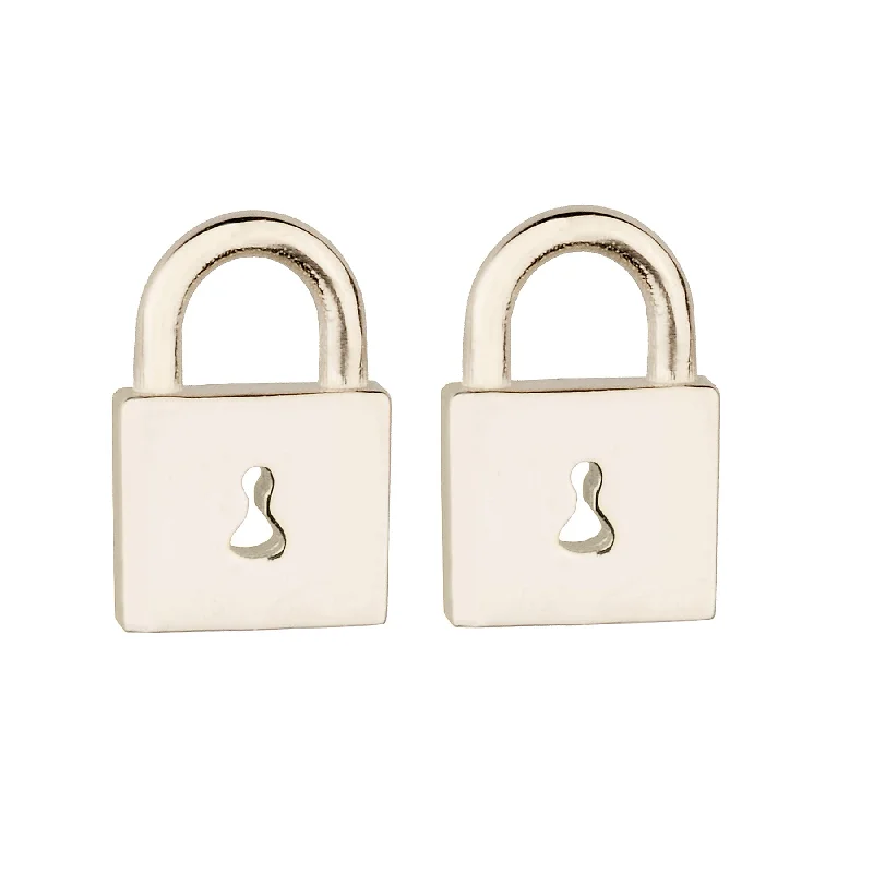 Silver Hoop Earrings-Tiny Gold Padlock Stud Earring