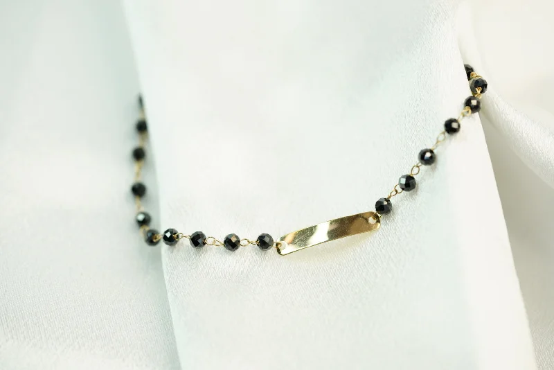 Pearl and Diamond Bracelet-14k ID Black Balls Bracelet