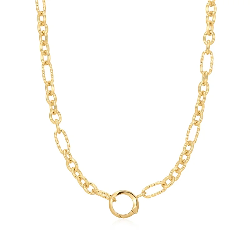 Simple Gold Choker Necklace-14K Yellow Gold Plated Mixed Link Charm Connector Chain Necklace by Ania Haie