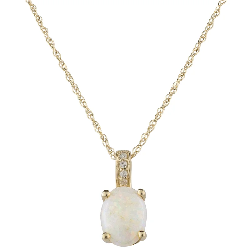 Simple Diamond Necklace-14K Yellow Gold 0.81ctw Oval Opal & Diamond Drop Necklace