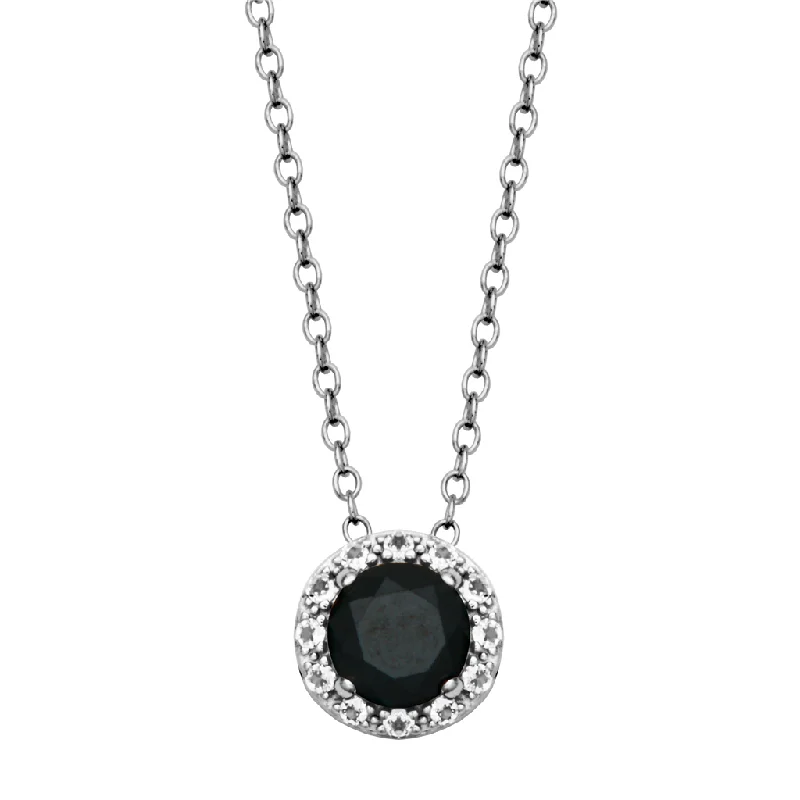 Crystal Pendant for Necklace-Sterling Silver Black Spinel & White Topaz Halo Necklace by Samuel B.