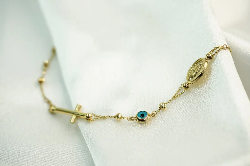 Custom Engraved Gold Bracelet-14k Rosary Eye Bracelet