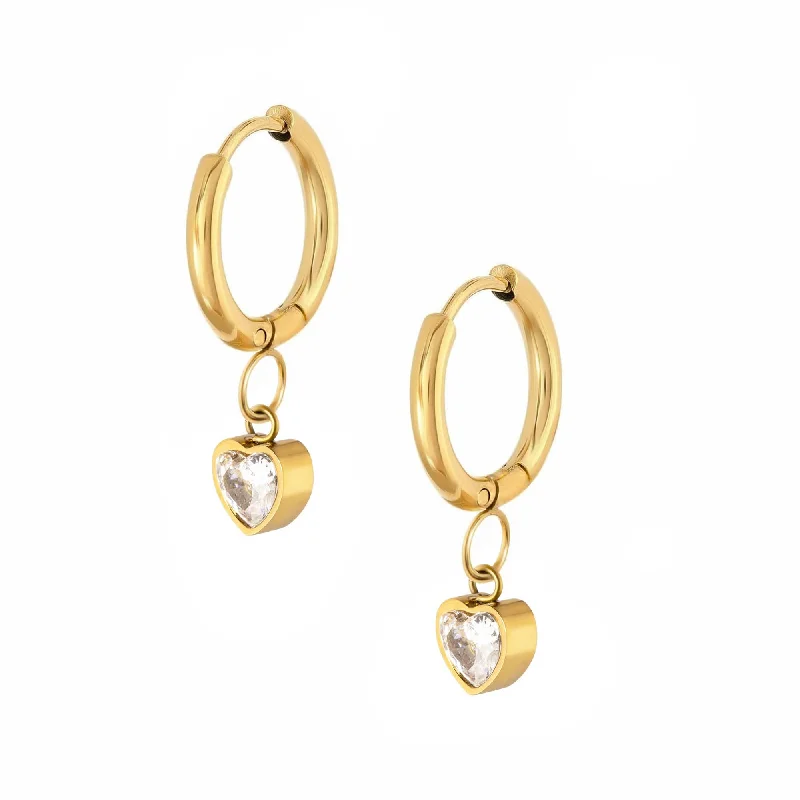 Pearl Drop Earrings-Angelina Heart Hoop Earrings