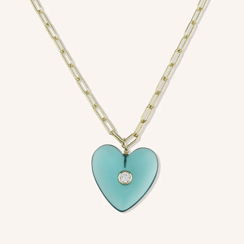 Custom Pendant Necklace for Women-Turquoise Glass Heart Statement Necklace