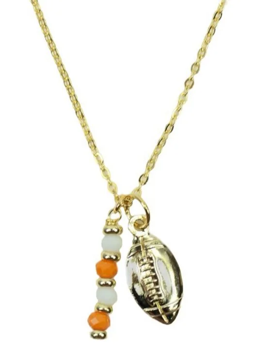 Stylish Gold Necklace-The Touchdown Necklace - Orange + White