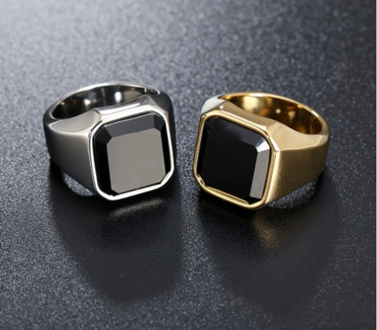 Gold Solitaire Ring-Elegant Square Titanium Steel Inlay Agate Men'S Rings