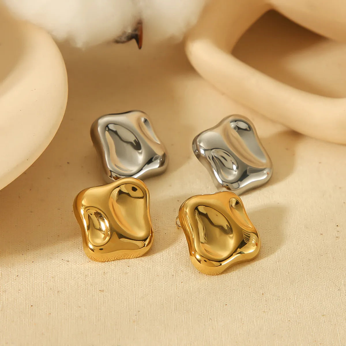 1 Pair Casual Irregular Geometric Polishing Stainless Steel 18K Gold Plated Ear Studs