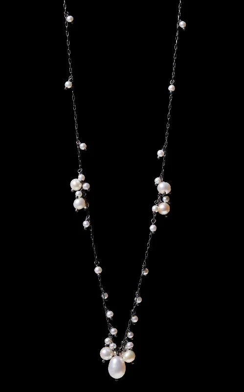 Statement Beaded Necklace-Multi Cluster Fresh Water Pearl Necklace