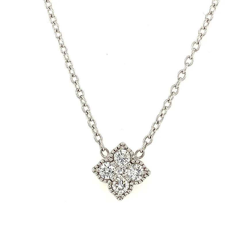 Bohemian Style Necklace-Quatrefoil Diamond Necklace in White Gold