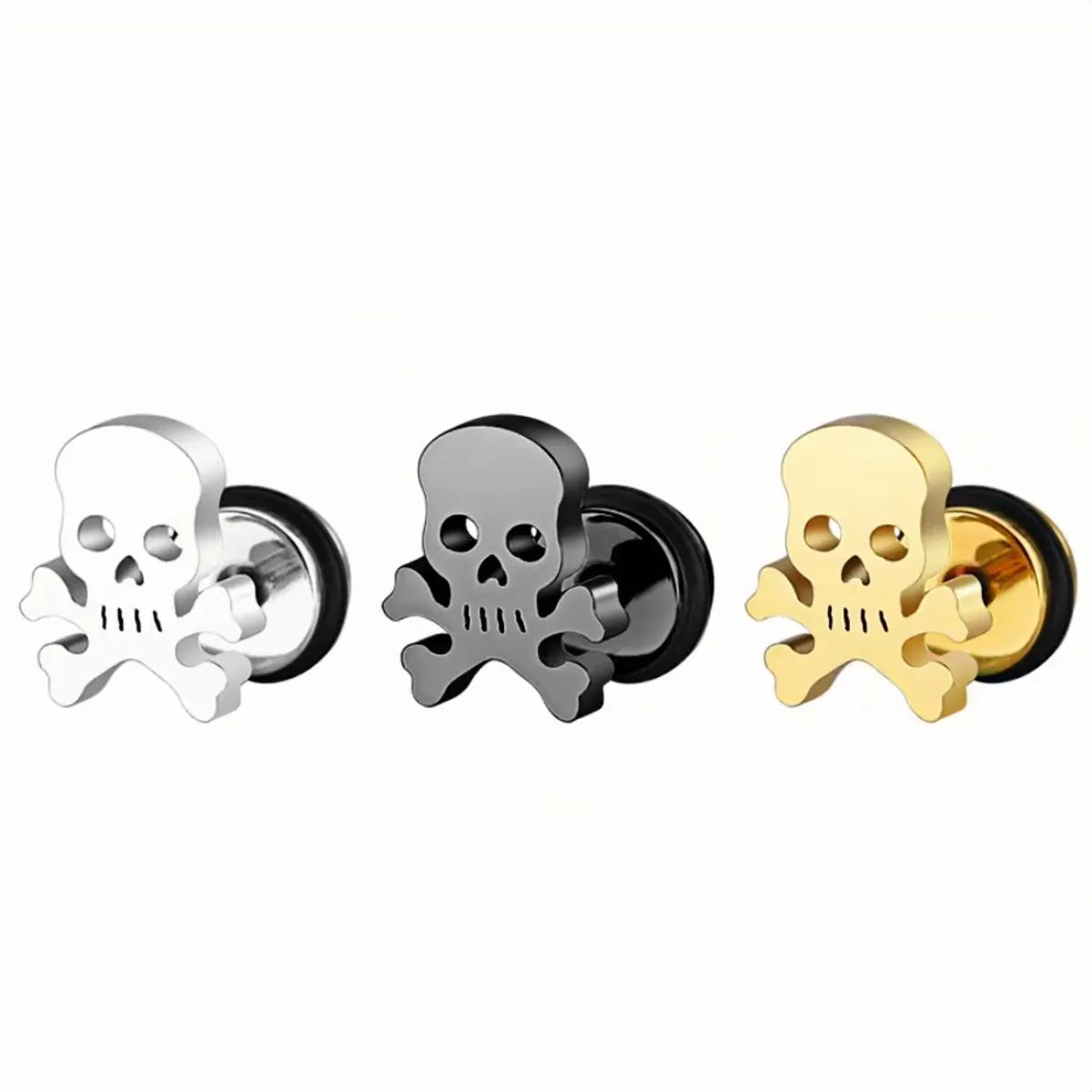 1 Pair Retro Skull Plating Stainless Steel 18k Gold Plated Ear Studs